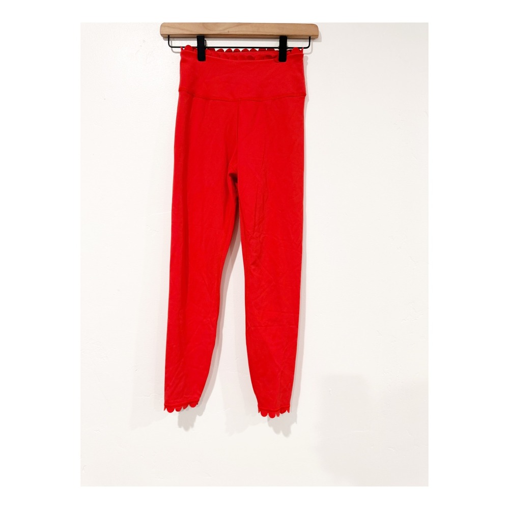 IVL Collective Red Scalloped High Waisted Leggings Size 4 Activewear Tights